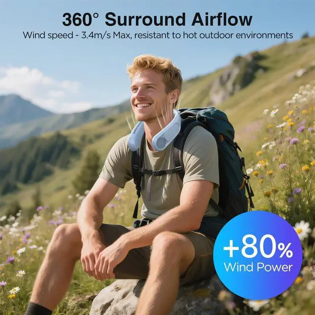 Alt view image 12 of 14 - Neck Fan, Hands Free Bladeless Neck Fans Portable Rechargeable, 6000 mAh Battery Operated Wearable Personal Fan, Cooling Neck Fan, 3 Speeds, USB Fan Gifts for Men, Women, Travel, Outdoor