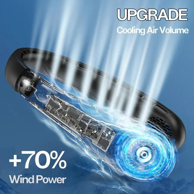 Alt view image 10 of 14 - Neck Fan, Portable Bladeless Neck Fans, Upgrade 360° Airflow, Super Quiet, 3 Speeds, 4000mAh Personal Wearable Neck Fan, Upgraded Cooling Air Volume USB Rechargeable Hands Free Fan