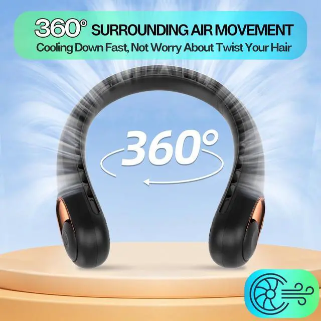 Alt view image 12 of 14 - Neck Fan, Portable Bladeless Neck Fans, Upgrade 360° Airflow, Super Quiet, 3 Speeds, 4000mAh Personal Wearable Neck Fan, Upgraded Cooling Air Volume USB Rechargeable Hands Free Fan