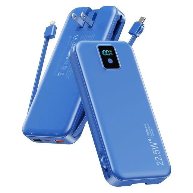 Alt view image 8 of 14 - Portable Charger, 12000mAh 22.5W Fast Charging Power Bank with Built-in Cables & Wall Plug, Travel Essentials Battery Pack with LED Display, USB C External Battery Bank for iPhone iPad, Samsung Navy