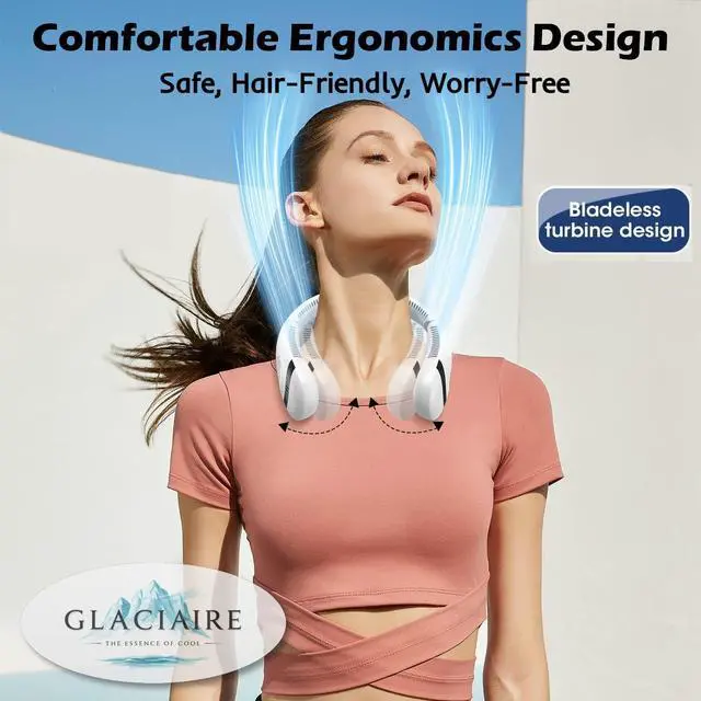 Alt view image 11 of 14 - Neck Cooling Fan Foldable Bladeless 5000mAh Portable Neck Air Conditioner with LED Display, Quiet 3Speed USBC Rechargeable HandsFree Fan Around Neck White