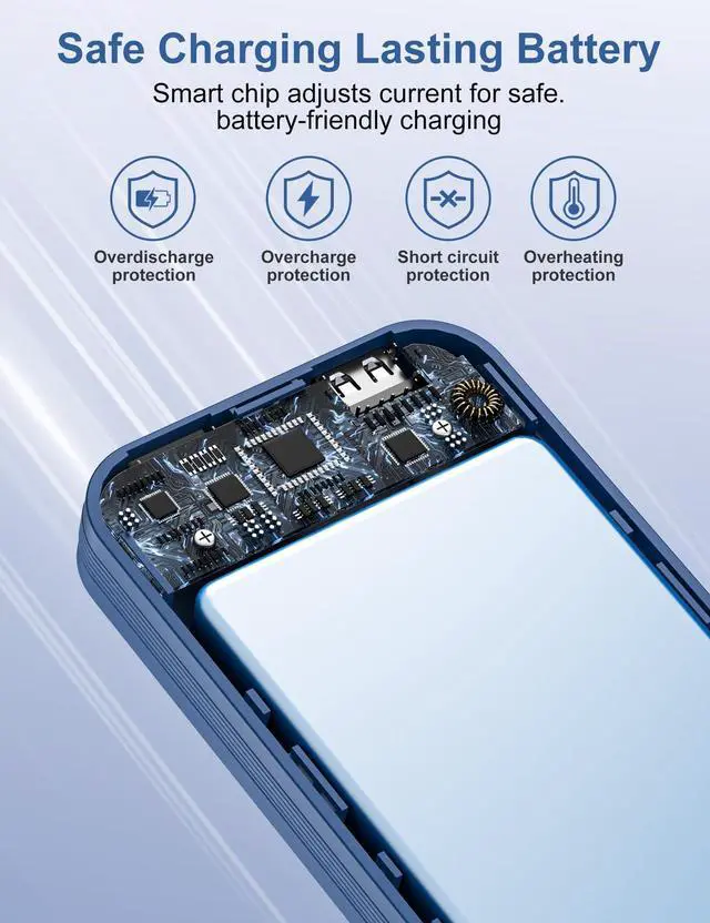Alt view image 13 of 14 - Portable Charger Power Bank, 10000mAh PD20W USB C Fast Charging with Built-in Cables & Wall Plug, 5-in-1 External Battery Pack with LED Display, Perfect Backup for iPhone, iPad, Samsung Navy