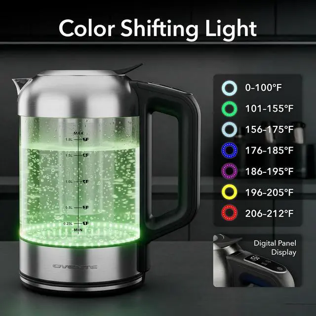 Alt view image 2 of 2 - Digital Glass Electric Kettle with Temperature Control, 1.8L Cordless Electric Tea Kettle with 7 Presets, Water Boiler Electric Pot, Keep Warm Function, Auto Shut-Off, Silver KGD752S