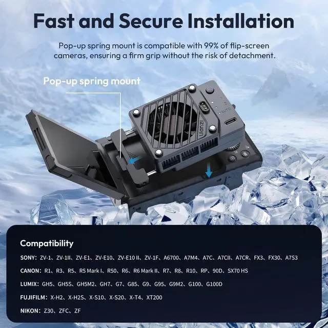 Alt view image 9 of 14 - CU01 Camera Cooler Kit for DSLR & Mirrorless, Semiconductor Cooling Fan with 3000mAh Magnetic Rechargeable Battery, 3 Speeds, Auto Temp Control Cooling for Video Recording(Battery+Cooler)