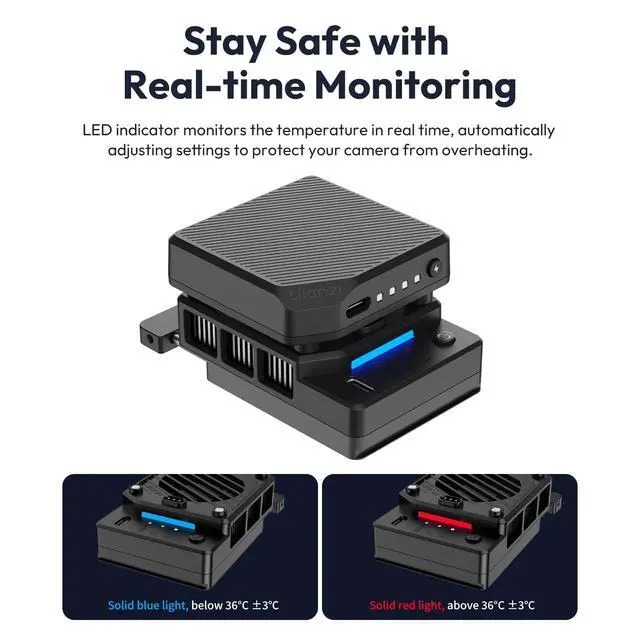 Alt view image 11 of 14 - CU01 Camera Cooler Kit for DSLR & Mirrorless, Semiconductor Cooling Fan with 3000mAh Magnetic Rechargeable Battery, 3 Speeds, Auto Temp Control Cooling for Video Recording(Battery+Cooler)