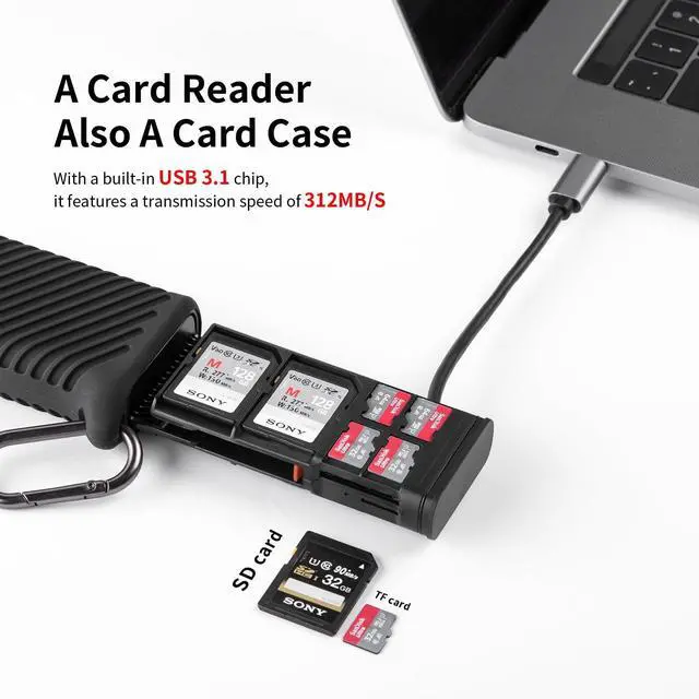 Alt view image 9 of 14 - High-Speed 2-in-1 SD Card Reader Adapter USB 3.1 Type-C UHS- SD 4.0/Micro SD Card Reader & Holder for Cameras, Smartphones, Drones, Action Cameras (Black, for SD/Micro SD)