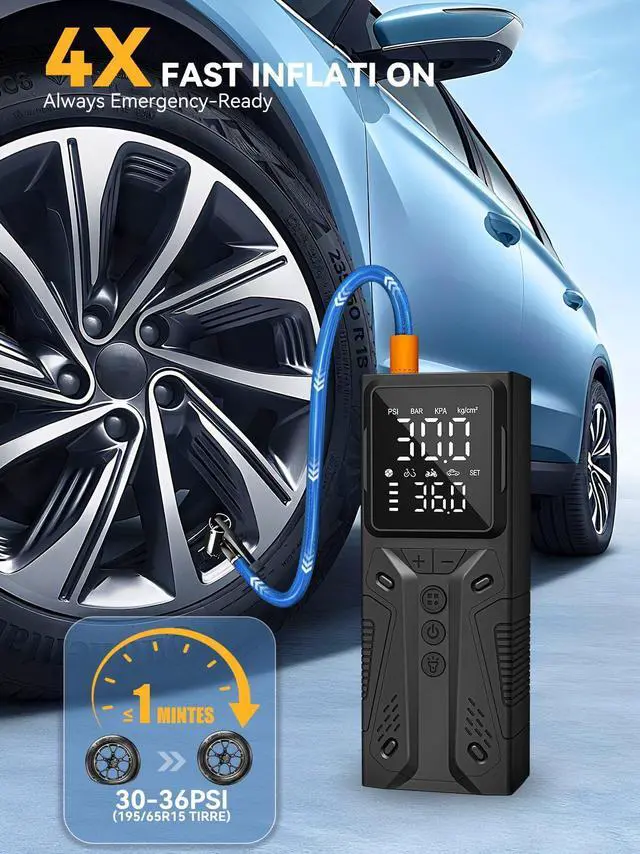 Alt view image 9 of 14 - Tire Inflator Portable Air Compressor, High-Speed 150PSI Cordless Air Pump for Car Tires with Powerful Battery, Auto Shut-Off - Portable Tire Pump for Car, Bike, Motorcycle and Balls