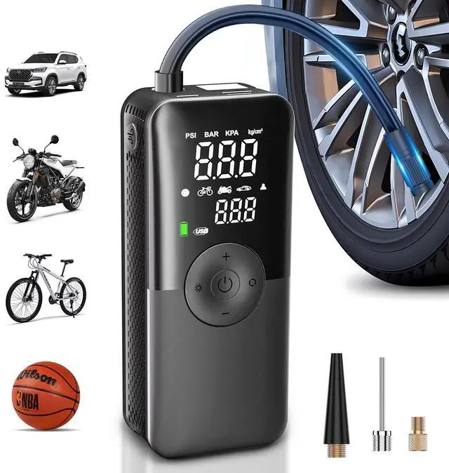 Alt view image 8 of 14 - Tire Inflator Portable Air Compressor,Car Tire Pump with Digital Dual Screen,150PSI Portable Air Pump for Car Tires with Deflation&Pressure Gauge,Suitable for Car,Motorcycles,Bicycles