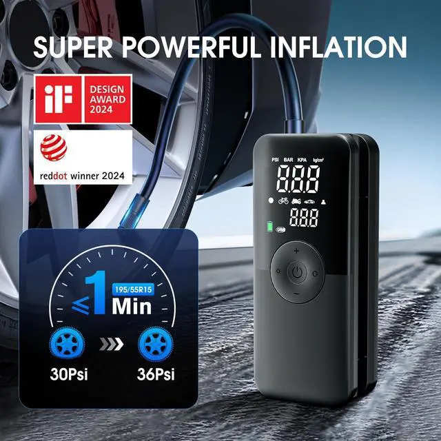 Alt view image 9 of 14 - Tire Inflator Portable Air Compressor,Car Tire Pump with Digital Dual Screen,150PSI Portable Air Pump for Car Tires with Deflation&Pressure Gauge,Suitable for Car,Motorcycles,Bicycles