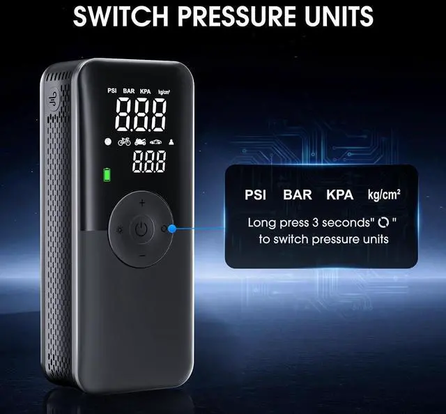 Alt view image 12 of 14 - Tire Inflator Portable Air Compressor,Car Tire Pump with Digital Dual Screen,150PSI Portable Air Pump for Car Tires with Deflation&Pressure Gauge,Suitable for Car,Motorcycles,Bicycles