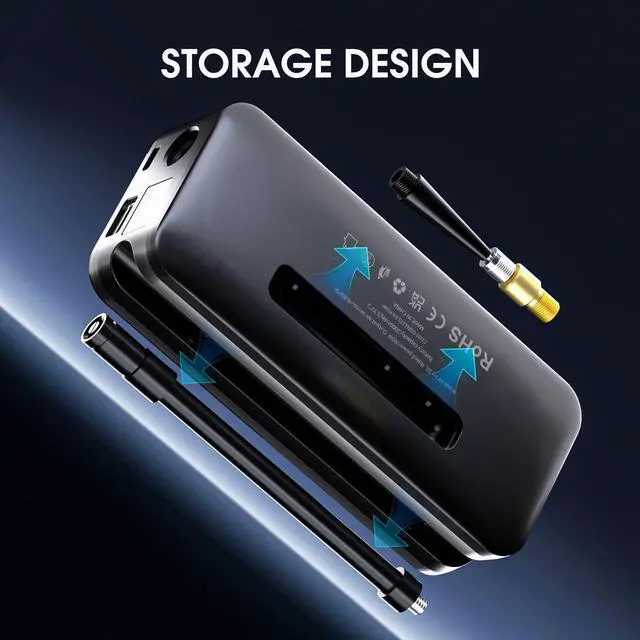 Alt view image 11 of 14 - Tire Inflator Portable Air Compressor,Car Tire Pump with Digital Dual Screen,150PSI Portable Air Pump for Car Tires with Deflation&Pressure Gauge,Suitable for Car,Motorcycles,Bicycles