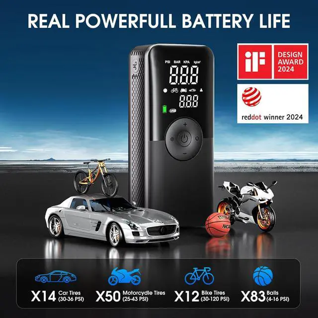 Alt view image 13 of 14 - Tire Inflator Portable Air Compressor,Car Tire Pump with Digital Dual Screen,150PSI Portable Air Pump for Car Tires with Deflation&Pressure Gauge,Suitable for Car,Motorcycles,Bicycles