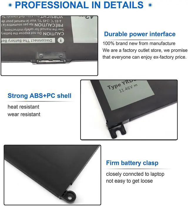 Alt view image 10 of 12 - 42Wh YRDD6 1VX1H Battery for Dell Inspiron 5482 5485 7586 3583 5491 5591 5481 3310 2-in-1 5593 5584 3493 3593 3793 5480 3582 5581 5590 3584 5493 5585 5594 5598 3501 P93G001 VM732 Vostro 3491 5490