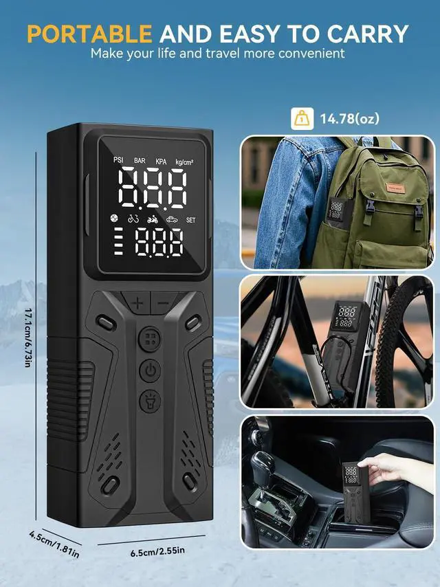 Alt view image 13 of 14 - Tire Inflator Portable Air Compressor, High-Speed 150PSI Cordless Air Pump for Car Tires with Powerful Battery, Auto Shut-Off - Portable Tire Pump for Car, Bike, Motorcycle and Balls