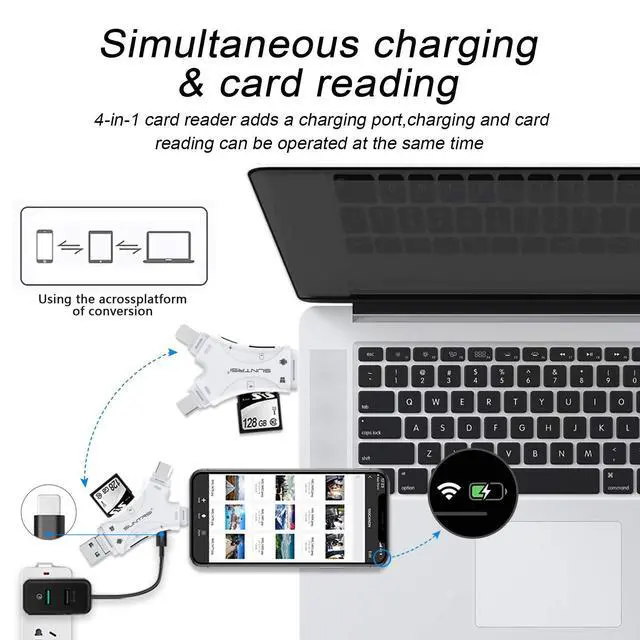 Alt view image 12 of 14 - SD Card Reader for iPhone/ipad/Android/Mac/Computer/Camera,4 in1 Micro SD Card Reader Trail Camera Viewer, Portable Memory Card Reader SD Card Adapter for SD and TF Cards(White)