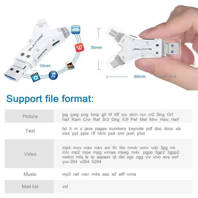 Alt view image 11 of 14 - SD Card Reader for iPhone/ipad/Android/Mac/Computer/Camera,4 in1 Micro SD Card Reader Trail Camera Viewer, Portable Memory Card Reader SD Card Adapter for SD and TF Cards(White)