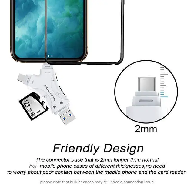 Alt view image 13 of 14 - SD Card Reader for iPhone/ipad/Android/Mac/Computer/Camera,4 in1 Micro SD Card Reader Trail Camera Viewer, Portable Memory Card Reader SD Card Adapter for SD and TF Cards(White)