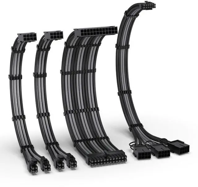 Alt view image 8 of 14 - PCIE 5.0 12VHPWR Sleeved Cable Kit, 16AWG Power Supply Cable Extension, PC PSU Sleeved Cable, 24PIN-ATX/(4+4) PIN-EPS/(12+4) PIN to 3X 8 PIN PCIE- RTX4080/4070Ti Extension Cable- Black/Grey