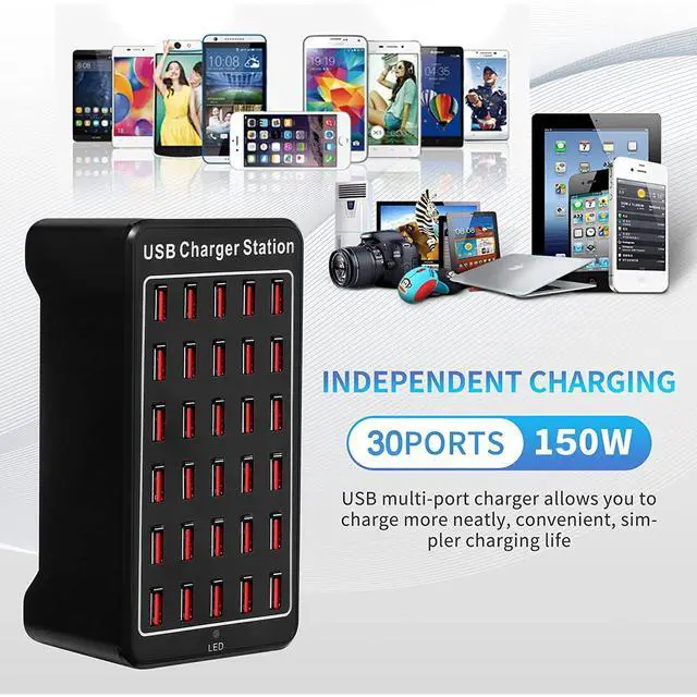 Alt view image 9 of 14 - 30 Port USB Charger, 150W/30A USB Smart Charger, 30-in-1 Desktop Charging hub, Multi-Port USB Charging Station for Samsung/iPhone/iPad/Google Pixel/Tablets and Other USB Electronics