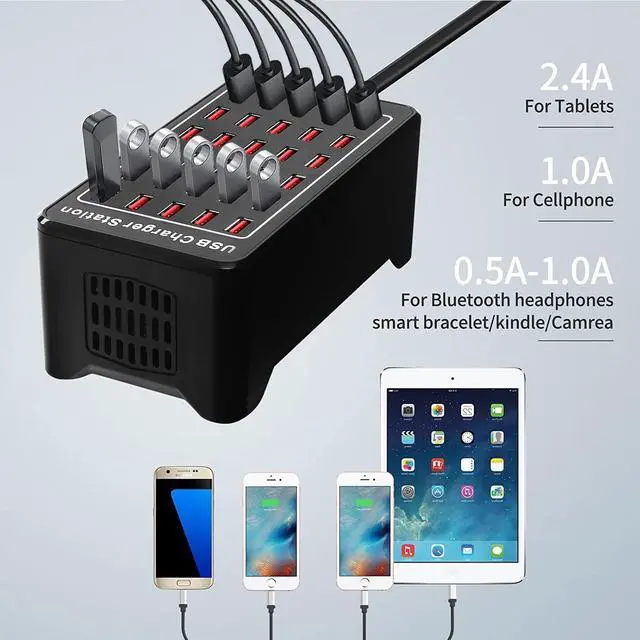 Alt view image 10 of 14 - 30 Port USB Charger, 150W/30A USB Smart Charger, 30-in-1 Desktop Charging hub, Multi-Port USB Charging Station for Samsung/iPhone/iPad/Google Pixel/Tablets and Other USB Electronics