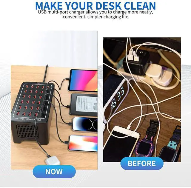 Alt view image 12 of 14 - 30 Port USB Charger, 150W/30A USB Smart Charger, 30-in-1 Desktop Charging hub, Multi-Port USB Charging Station for Samsung/iPhone/iPad/Google Pixel/Tablets and Other USB Electronics
