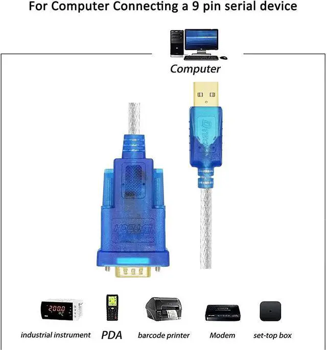 Alt view image 6 of 7 - USB to Serial Adapter Cable 16 ft DB9 Male RS232 to USB Cord with FTDI Chip Supports Windows 11 10 8 7 Mac Linux (5m)