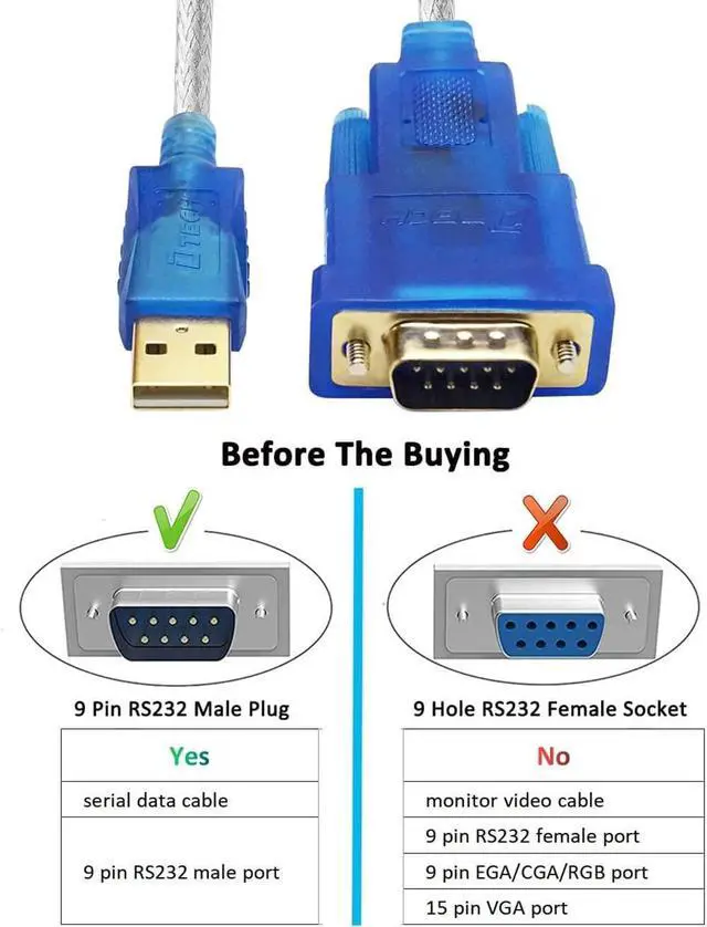 Alt view image 5 of 7 - USB to Serial Adapter Cable 16 ft DB9 Male RS232 to USB Cord with FTDI Chip Supports Windows 11 10 8 7 Mac Linux (5m)