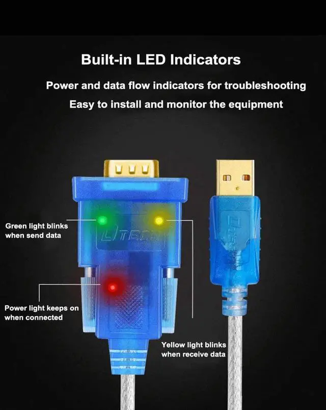 Alt view image 7 of 7 - USB to Serial Adapter Cable 16 ft DB9 Male RS232 to USB Cord with FTDI Chip Supports Windows 11 10 8 7 Mac Linux (5m)