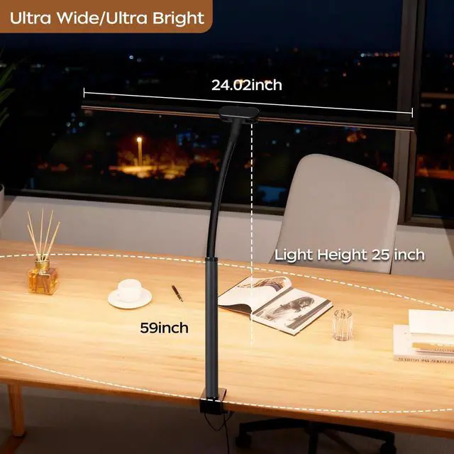 Alt view image 9 of 14 - LED Desk Lamp with Clamp, Double Head Adjustable Architect Light, Eye-Caring Monitor Desk Lamp for Home Office, Flexible Gooseneck Task Lamp with 10 Brightness Levels & 5 Color Temperature Modes Black
