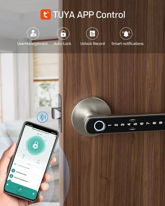 Alt view image 13 of 14 - Smart Door Lock Fingerprint, Keyless Entry Door Lock with Handle, APP/IC Cards/Codes/Keys/Fingerprints Biometric Electronic Keyless Entry Lock for Bedroom Home Hotel Office