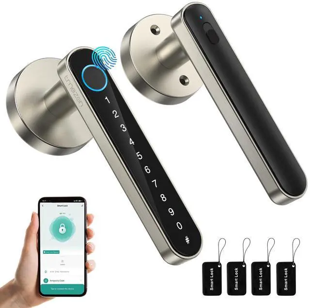 Alt view image 8 of 14 - Smart Door Lock Fingerprint, Keyless Entry Door Lock with Handle, APP/IC Cards/Codes/Keys/Fingerprints Biometric Electronic Keyless Entry Lock for Bedroom Home Hotel Office