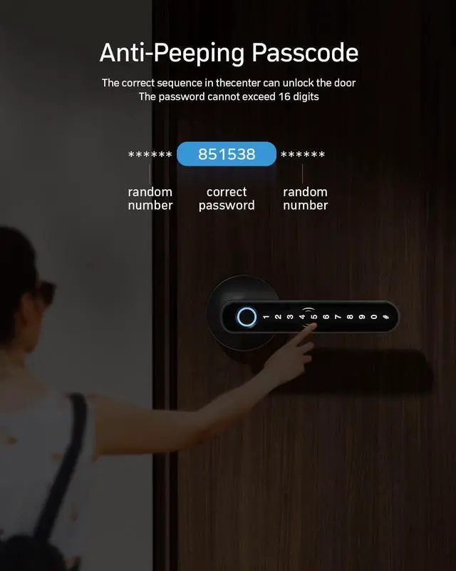 Alt view image 12 of 14 - Smart Door Lock Fingerprint, Keyless Entry Door Lock with Handle, APP/IC Cards/Codes/Keys/Fingerprints Biometric Electronic Keyless Entry Lock for Bedroom Home Hotel Office
