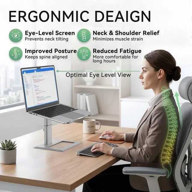 Alt view image 9 of 14 - Adjustable Laptop Stand for Desk, Computer Stand, Ergonomic Laptop Riser Holder Compatible with 10 to 17.3 Inches Notebook PC Computer, Aluminum Silver