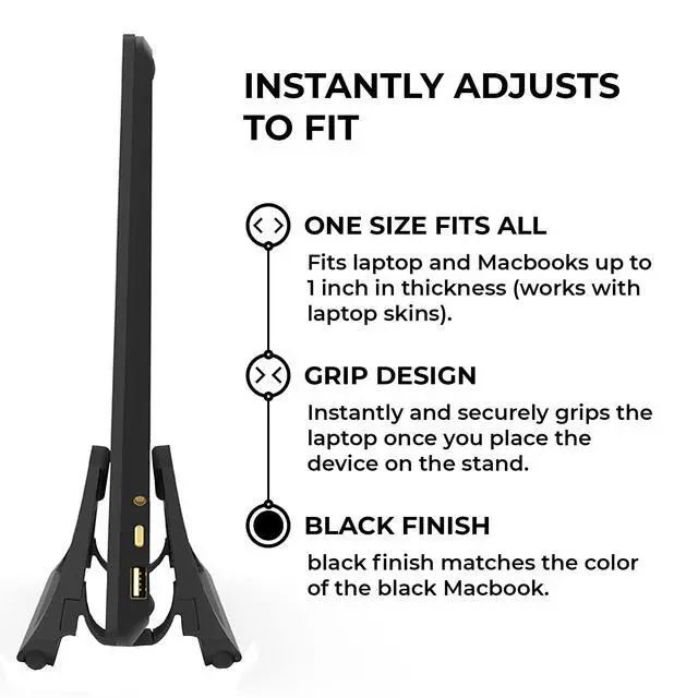 Alt view image 10 of 14 - Vertical Laptop Stand for Desks in Matte Black, Upright Adjustable Holder to Dock Apple MacBook Stand, and Other Laptops to Organize Work & Home Office, Automatic Grip