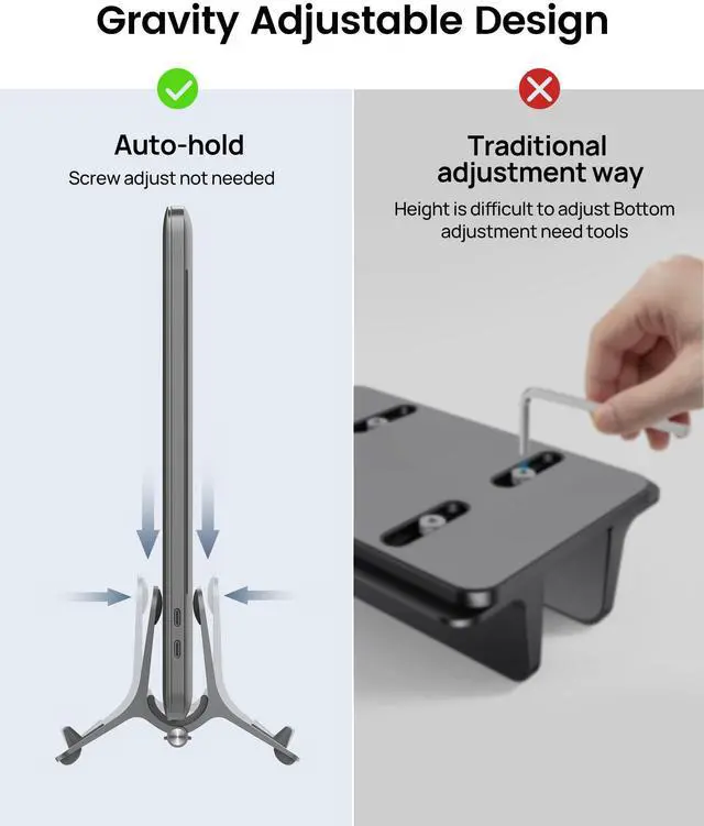 Alt view image 3 of 7 - Vertical Laptop Stand for Desk, Gravity Auto Lock MacBook Stand, Aluminum Laptop Holder Vertical Compatible with MacBook Pro, Air, Tablet, Space-Saving Organize Work & Home Office, Gray