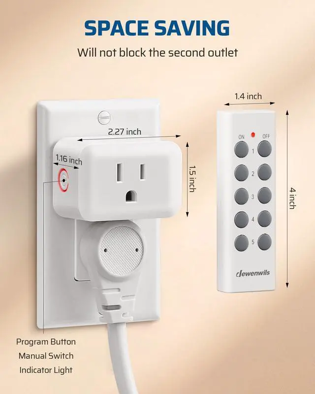Alt view image 14 of 14 - Wireless Control Outlet for Christmas Decor, Programmable and Expandable Electrical Switch, 100FT Range, 125V/15A/1875W Light Switch, 2 Remote and 5 Outlets