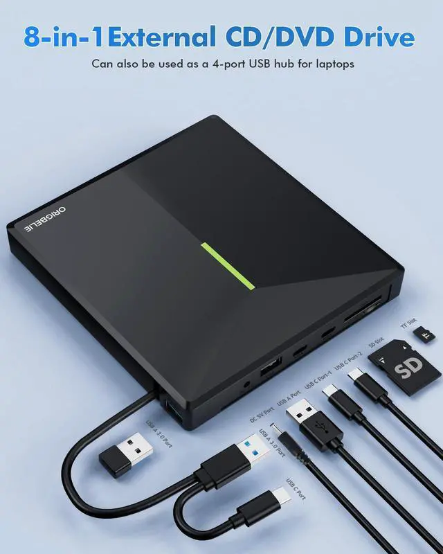 Alt view image 13 of 14 - External CD DVD Drive with 4 USB Ports and 2 TF/SD Card Slots, USB 3.0 Portable CD/DVD Disk Drive Player Burner Reader Writer for Laptop Mac PC Windows 11/10/8/7 Linux OS with Carrying Case