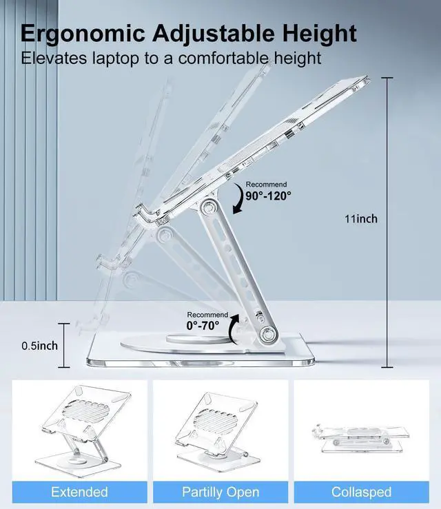 Alt view image 13 of 14 - Acrylic Laptop Stand for Desk with 360 Rotating Base Ergonimic Foldable Clear Laptop Riser Compatible with MacBook Pro/Air Notebook up to 16 Inches, Ultra Thick Acrylic Transparent