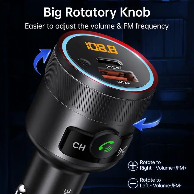 Alt view image 13 of 14 - Bluetooth 5.4 FM Transmitter for Car, 38W PD&QC3.0 Dual USB Charging Bluetooth Car Adapter Microphone & Bass Sound MP3 Music Player FM Kit with Hands-Free Calling