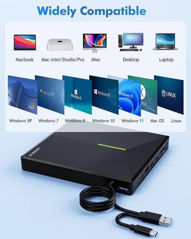 Alt view image 12 of 14 - External CD DVD Drive with 4 USB Ports and 2 TF/SD Card Slots, USB 3.0 Portable CD/DVD Disk Drive Player Burner Reader Writer for Laptop Mac PC Windows 11/10/8/7 Linux OS with Carrying Case