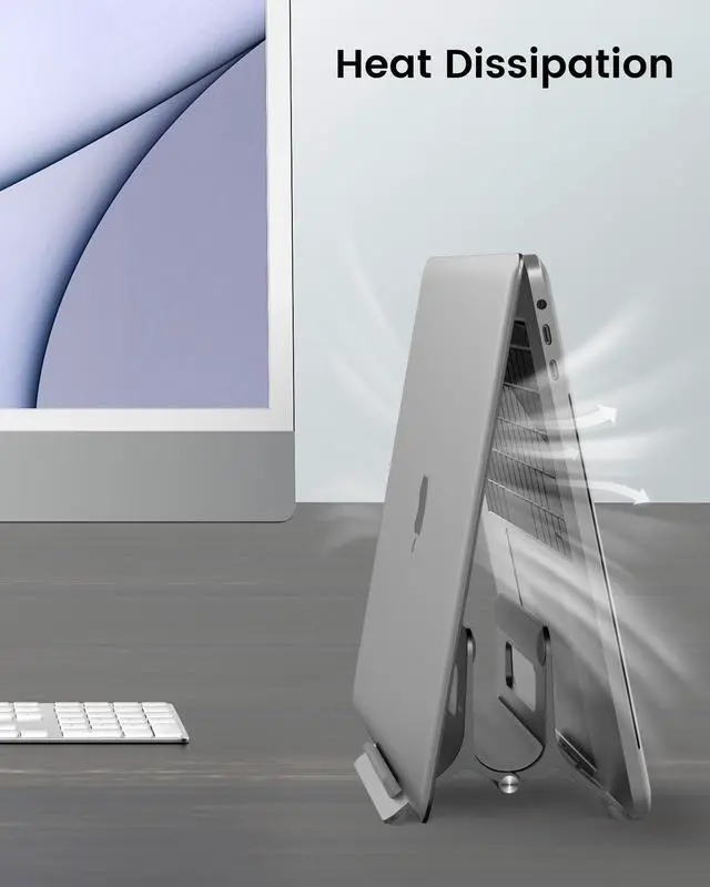 Alt view image 6 of 7 - Vertical Laptop Stand for Desk, Gravity Auto Lock MacBook Stand, Aluminum Laptop Holder Vertical Compatible with MacBook Pro, Air, Tablet, Space-Saving Organize Work & Home Office, Gray