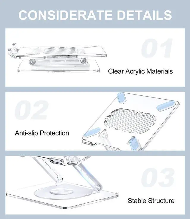 Alt view image 14 of 14 - Acrylic Laptop Stand for Desk with 360 Rotating Base Ergonimic Foldable Clear Laptop Riser Compatible with MacBook Pro/Air Notebook up to 16 Inches, Ultra Thick Acrylic Transparent