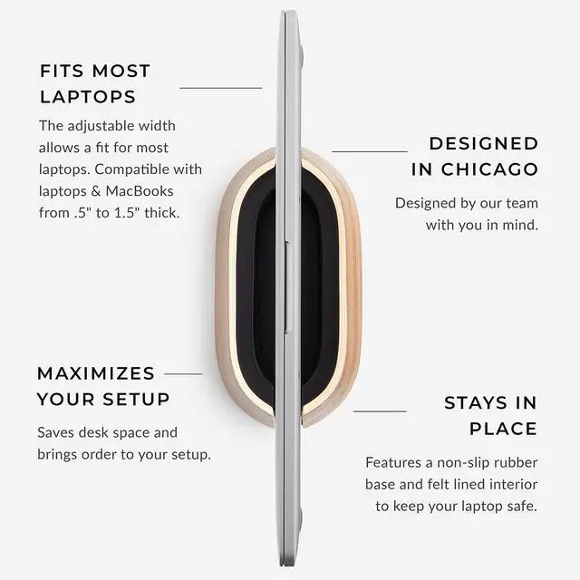 Alt view image 13 of 14 - Vertical Laptop Stand in Black Walnut Wood, Upright Adjustable Holder and Dock, Laptop Vertical Stand Fits MacBook Pro and Other Laptops .5" to 1.5", Clamshell Compatible