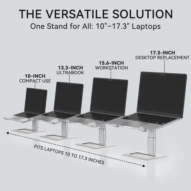 Alt view image 11 of 14 - Adjustable Laptop Stand for Desk, Computer Stand, Ergonomic Laptop Riser Holder Compatible with 10 to 17.3 Inches Notebook PC Computer, Aluminum Silver