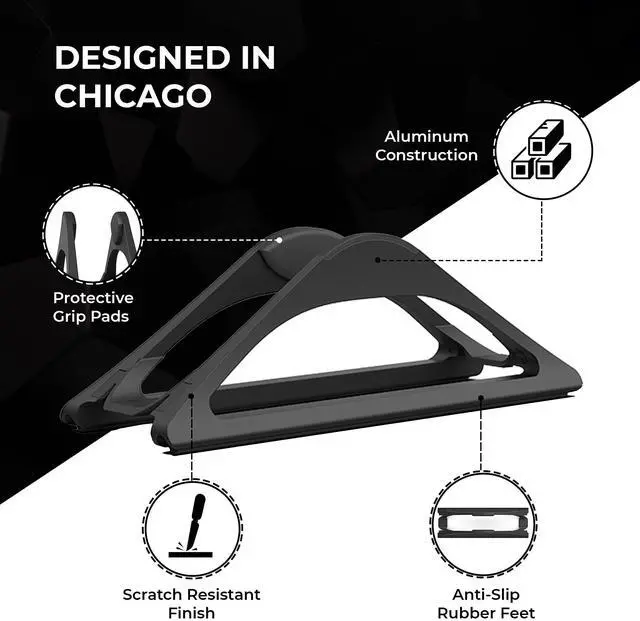 Alt view image 12 of 14 - Vertical Laptop Stand for Desks in Matte Black, Upright Adjustable Holder to Dock Apple MacBook Stand, and Other Laptops to Organize Work & Home Office, Automatic Grip