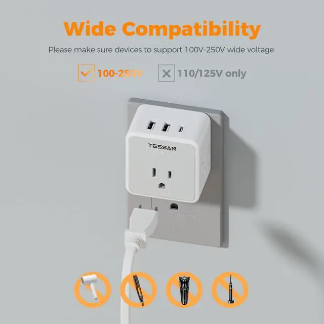 Alt view image 13 of 14 - Universal Travel Adapter Kit, 6-in-1 International Power Adapter with 3 USB (1 USB C) and 3 AC Outlets, Wordwide Adaptor Supports Type C, G, E/F, I, A, B for US EU UK Australia Japan, Grey