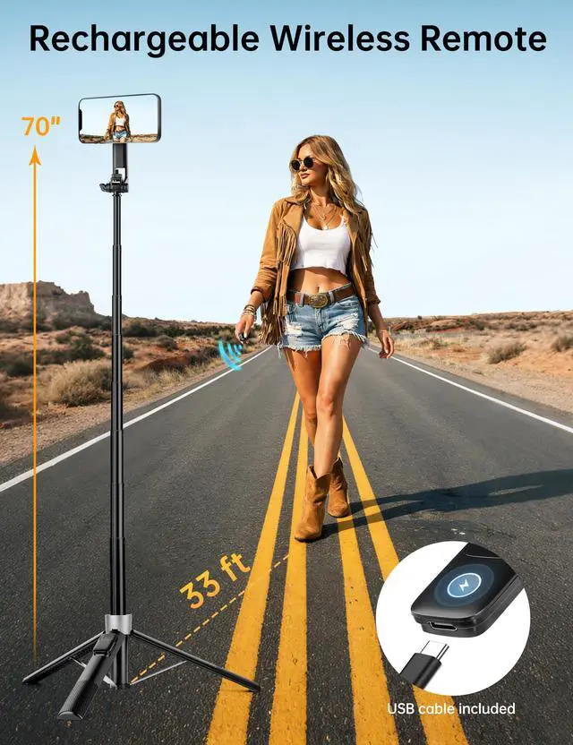 Alt view image 10 of 14 - 70" Magnetic Phone Tripod, Selfie Stick Tripod for iPhone Magsafe with Rechargeable Remote & 2 in 1 Magnetic Holder, Portable Cellphone Stand for Recording Travel, Compatible with iPhone and Android