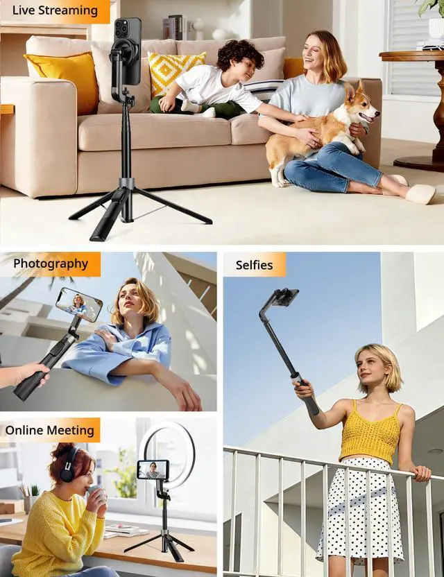 Alt view image 14 of 14 - 70" Magnetic Phone Tripod, Selfie Stick Tripod for iPhone Magsafe with Rechargeable Remote & 2 in 1 Magnetic Holder, Portable Cellphone Stand for Recording Travel, Compatible with iPhone and Android