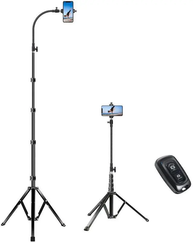 Alt view image 5 of 8 - 81" Tall Flexible Tripod Stand for iPhone with 17in Adjustable Gooseneck with Remote Compatible with iPhone 13 Pro Max / 13 Pro / 12 Pro Max, Android Phone