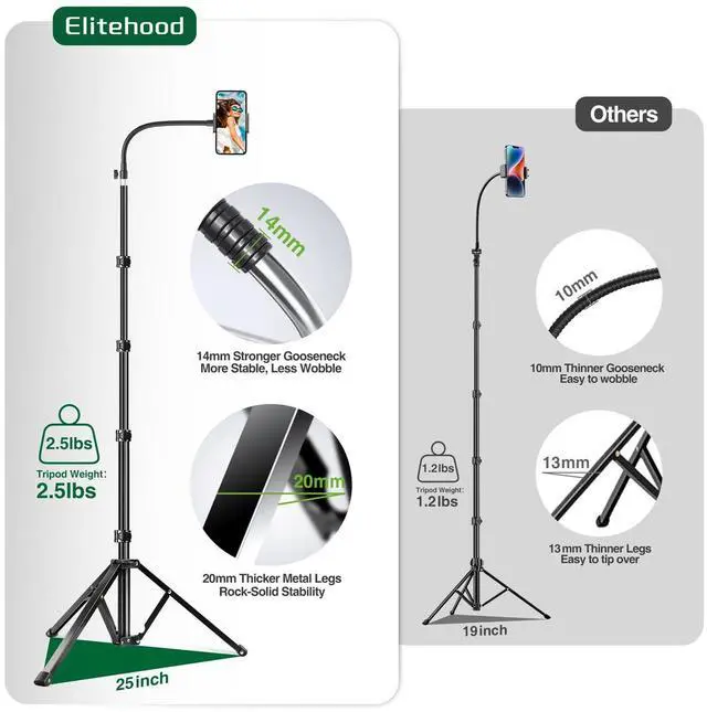 Alt view image 7 of 8 - 81" Tall Flexible Tripod Stand for iPhone with 17in Adjustable Gooseneck with Remote Compatible with iPhone 13 Pro Max / 13 Pro / 12 Pro Max, Android Phone